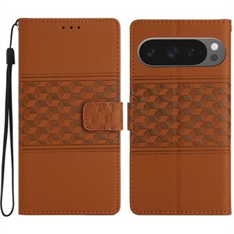 For Google Pixel 9 Pro XL Etui Rhombus Læder Vandret Flip Telefon Cover