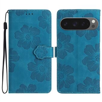 Til Google Pixel 9 Pro XL Etui Blomsterdesign Læderpung Telefonomslag med Håndledsrem