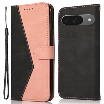 For Google Pixel 9 / Pixel 9 Pro Cover Farveopdelt Wallet Stand Lædertelefonetui med Håndledsrem