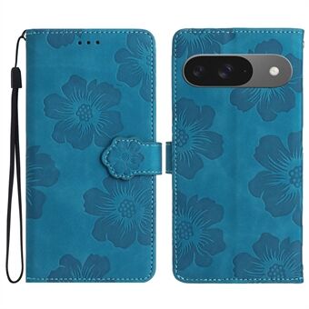 Til Google Pixel 9 / Pixel 9 Pro Etui Blomsterdesign Læder Pung Telefon Cover med Håndledsrem