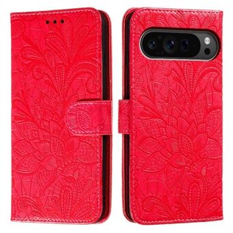 Til Google Pixel 9 Pro XL Etui Blonder Blomster PU Læder Flip Pung Telefon Cover