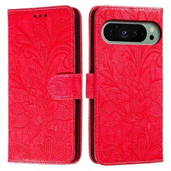 Til Google Pixel 9 Pro / 9 Etui Blonder Blomster PU Læder Flip Wallet Telefon Cover