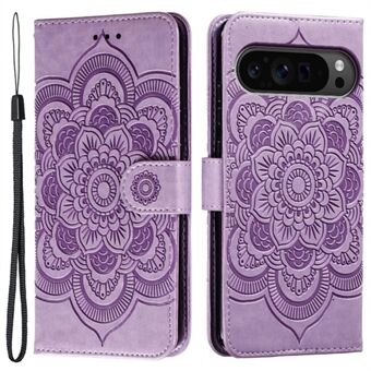 Til Google Pixel 9 Pro XL Etui PU Læder Mandala Præget Design Pung Telefon Cover