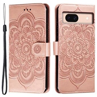 For Google Pixel 8a Etui PU Læder Mandala Præget Design Pung Telefon Cover