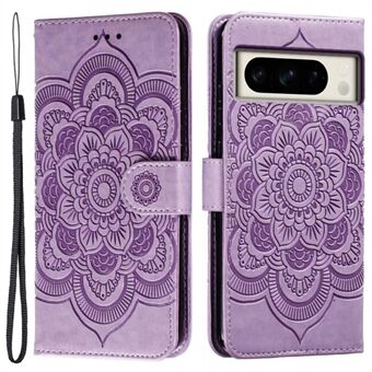 Til Google Pixel 8 Pro Etui PU Læder Mandala Præget Design Tegnebogs Telefon Cover