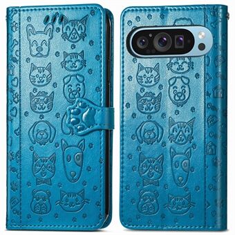 Til Google Pixel 9 / Pixel 9 Pro Etui Læder Wallet Flip Telefon Cover Sød Kat Hund Mønster