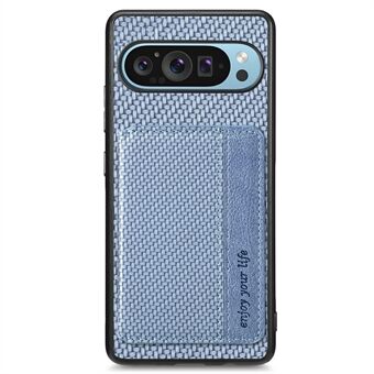 Til Google Pixel 9 / Pixel 9 Pro Etui RFID Blokeringskort Holder Kulfiber Læder+PC+TPU Telefoncover