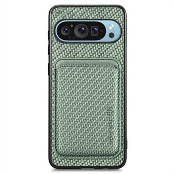 Til Google Pixel 9 / Pixel 9 Pro Etui Carbon Fiber Læderbagside med Aftagelig Kortholder