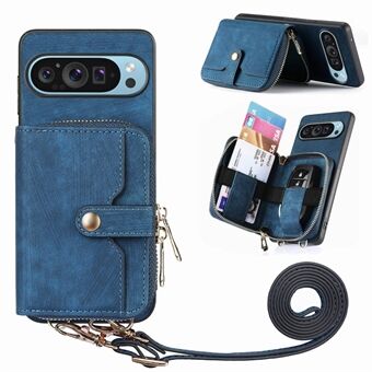 For Google Pixel 9 / Pixel 9 Pro Etui Lynlåskortholder PU Læder Telefonbagcover med Lang Strop