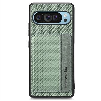 Til Google Pixel 9 Pro XL Etui RFID Blokeringskort Holder Kulfiber Læder+PC+TPU Telefon Cover