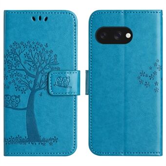 Til Google Pixel 9a Etui PU Læder Ugle Træ Præget Tegnebog Telefoncover