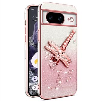 KADEM til Google Pixel 8 etui Dragonfly Kickstand TPU Blomster Glitter Telefon Cover