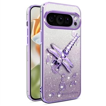 KADEM Til Google Pixel 9 Pro XL Etui, Guldsmed, Kickstand TPU Blomster Glitter Telefoncover