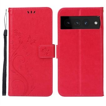 Til Google Pixel 7 Pro Wallet Stand PU Læder Indgraveret Blomster Sommerfugle Etui Fuld Beskyttelse Indvendig TPU Telefoncover med Strop.