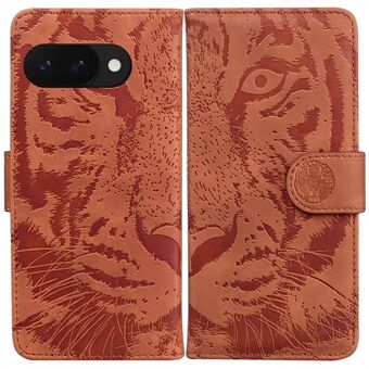 Til Google Pixel 9a Etui Tiger Prægning Læderpung Telefon Cover