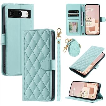 Til Google Pixel 8a Wallet Case Rhombus Grid PU Læder Telefoncover