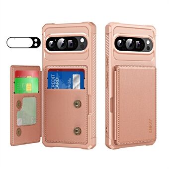 Til Google Pixel 9 Pro XL ENKAY Hat-Prince Wallet Kortslot Kickstand PU Læder + TPU Bagside Telefoncover med Kamera Linse Film