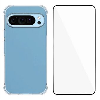 WANLONFENG WL-serien til Google Pixel 9 Pro / Pixel 9 Etui 2,0 mm Gennemsigtig TPU Cover med Hærdet Glas Film (Stort Kamerahul)