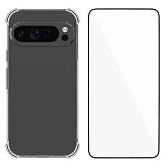 WANLONFENG WL-serien til Google Pixel 9 Pro XL etui 2.0mm gennemsigtigt TPU-cover med hærdet glasfilm (stor linsehulle)