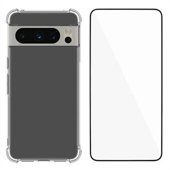 WANLONFENG WL-serien til Google Pixel 8 Pro etui 2,0 mm gennemsigtigt TPU-cover med hærdet glasfilm (stort linsehul)