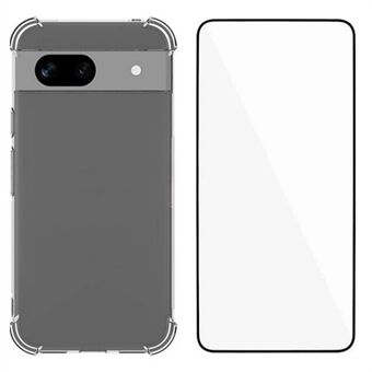 WANLONFENG WL-serien til Google Pixel 8a Etui 2,0mm Klar TPU-cover med hærdet glasfilm (stor linsehul)