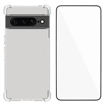 WANLONFENG WL-serien til Google Pixel 7 Pro 5G Etui 2,0mm Klar TPU Cover med Hærdet Glasfilm (Stor Linsehul)