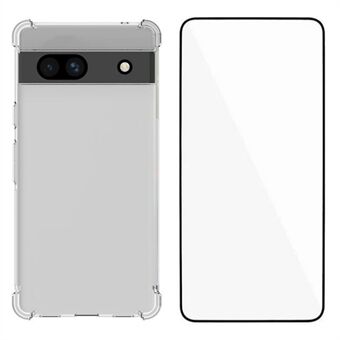 WANLONFENG WL-serien til Google Pixel 7a etui 2,0mm klar TPU-cover med hærdet glasfilm (stort linsehul)