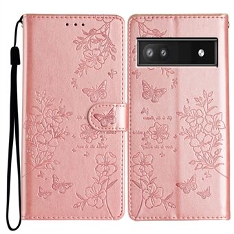 Til Google Pixel 9a Tegnebogstelefoncover med Sommerfugl- og Blomstermønster i Præget Læder Flip-Cover