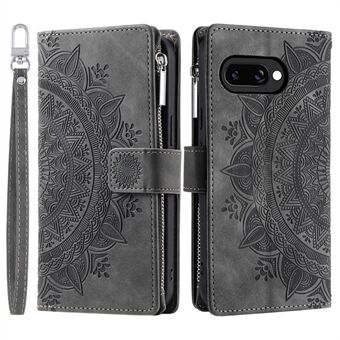 Stil 006 Til Google Pixel 9a Telefon Etui Mandala Blomstermønster PU Læder Lynlås Pung Stativ Cover