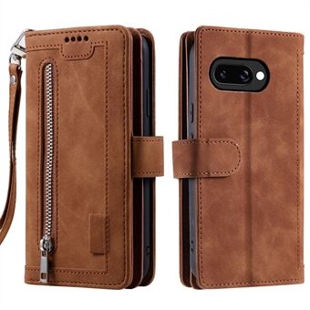 For Google Pixel 9a Etui PU Læder Telefoncover med Lynlås Pung 9 Kortlommer