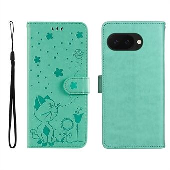 Til Google Pixel 9a Etui Kat Bi Mønster Læder Telefon Cover