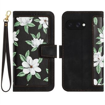 Til Google Pixel 9a Etui PU Læder Blomstret Telefon Cover med Kortlommer