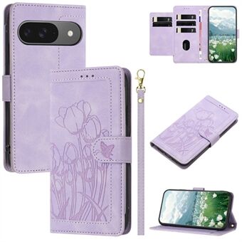 Til Google Pixel 9 Pro / Pixel 9 Etui Tulip Læder Telefon Cover med 5 Kortlommer Tegnebog