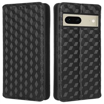 Til Google Pixel 7 5G Anti-scratch Telefon Etui med Stativ Magnetisk Selvlukkende Præget Rhombus Mønster PU Læder Flip Pung Cover