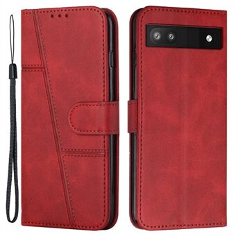 Stitching Telefon Etui til Google Pixel 6a, Pengepung Stand PU Læder Cover Indre TPU Skal med Rem