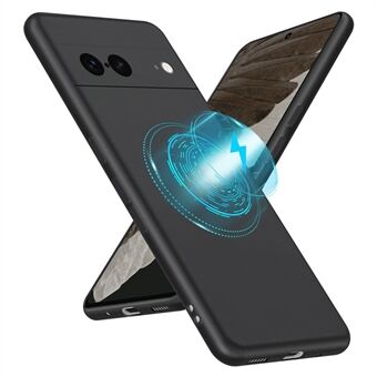 Flydende serie til Google Pixel 7 5G blødt TPU magnetisk telefon etui gummeret anti-fingeraftryk bagcover understøtter trådløs opladning - sort