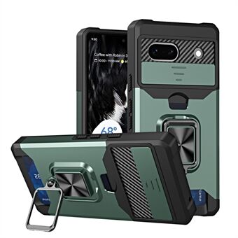 Til Google Pixel 7a Kortholder Kickstand Telefon Etui PC+TPU Hybrid Cover med Slide Kameralåg