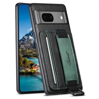 SUTENI H13 til Google Pixel 7 5G Læderbelagt PC+TPU Bagsidecover, Kickstand Kortholder Telefoncover med håndrem.