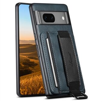 SUTENI H13 Læderbelagt PC+TPU Etui til Google Pixel 7a, Støtteben Kortholder Telefonbagsidecover med Håndledsrem