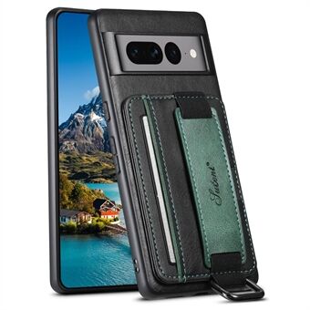 SUTENI H13 Kickstand Back Case til Google Pixel 7 Pro 5G med Håndstrop, Læderdækket PC+TPU Kortholder Telefoncover