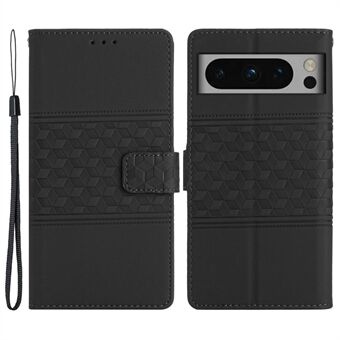 Telefonlæderetui til Google Pixel 8 Pro, ståpung med præget rutedesign telefoncover.