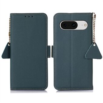 Tak for Google Pixel 8 RFID-blokerende ægte ko-læder telefon-etui pung-stands smartphone-cover.