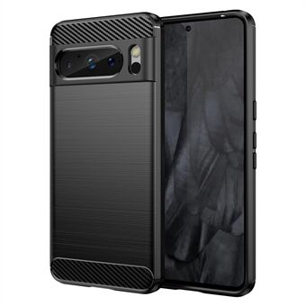 Telefon TPU-etui til Google Pixel 8 Pro, børstet bagside i kulfiber tekstur.