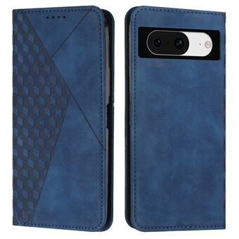 For Google Pixel 8: Indgraveret Rhombus PU Læder+TPU Telefon Etui Pung Stand Drop-sikker Cover.