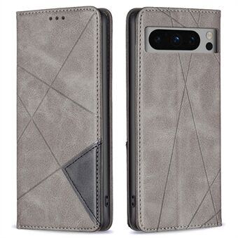 For Google Pixel 8 Pro Indgraveret Linje Telefon Etui Med Stativ i læder og Kortholder Telefoncover.