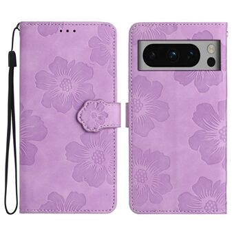 Til Google Pixel 8 Pro Læderpung Fuldbeskyttende Cover Blomsterpræg Stativtelefon-etui