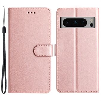 For Google Pixel 8 Pro PU læder Stand Cover pung design med silke tekstur telefonetui med rem.