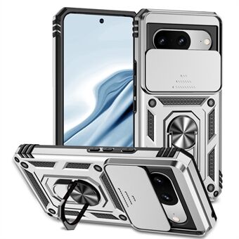 Til Google Pixel 8 Etui Ring Kickstand PC+TPU Anti-drop Telefon Cover med Slide Kamera Låg