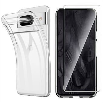 Til Google Pixel 8 Pro Case TPU Klar Telefoncover med 2.5D Buende Kantsat Tempereret Glas Skærmbeskyttelse