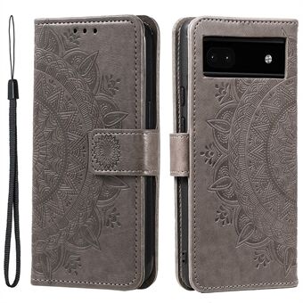 For Google Pixel 8a-etui med Mandala Flower, præget lædercover med rem